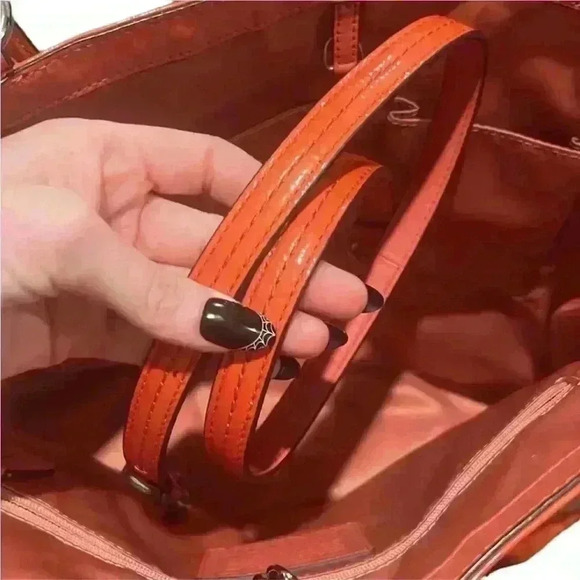 PENDING Coach Audrey OP ART Coral Peach Patent Leather Tote Shoulder Handbag - Picture 14 of 16